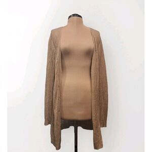 Peruvian Connection Cardigan 100% Linen Pointelle Knit Sweater Size Medium Beige